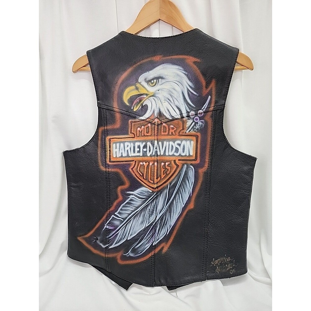 Vintage Hand Painted Airbrushed Leather Motorcycle Vest Highway Hawks Sz M